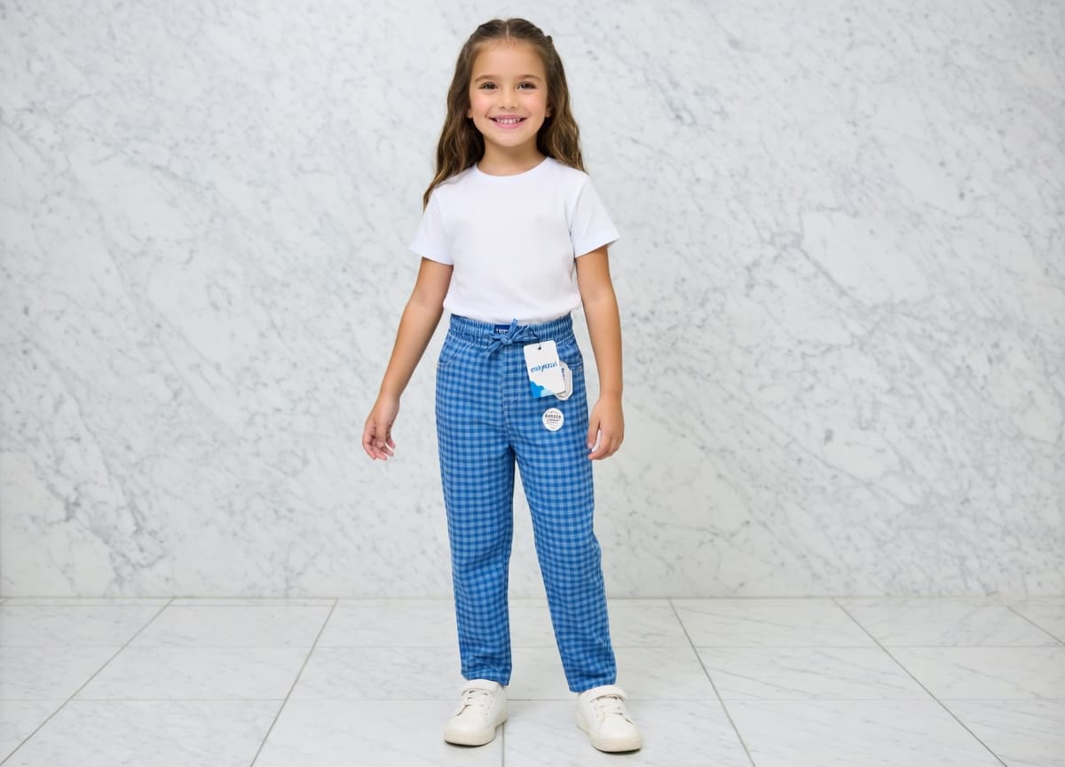 Girls Gingham Check Drawstring Pants