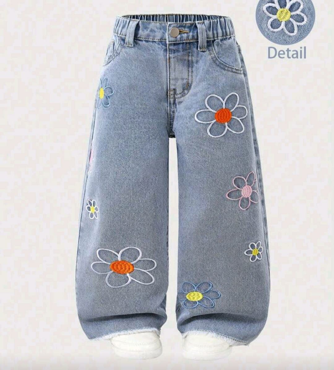 Girls Floral Embroidered Baggy Jeans
