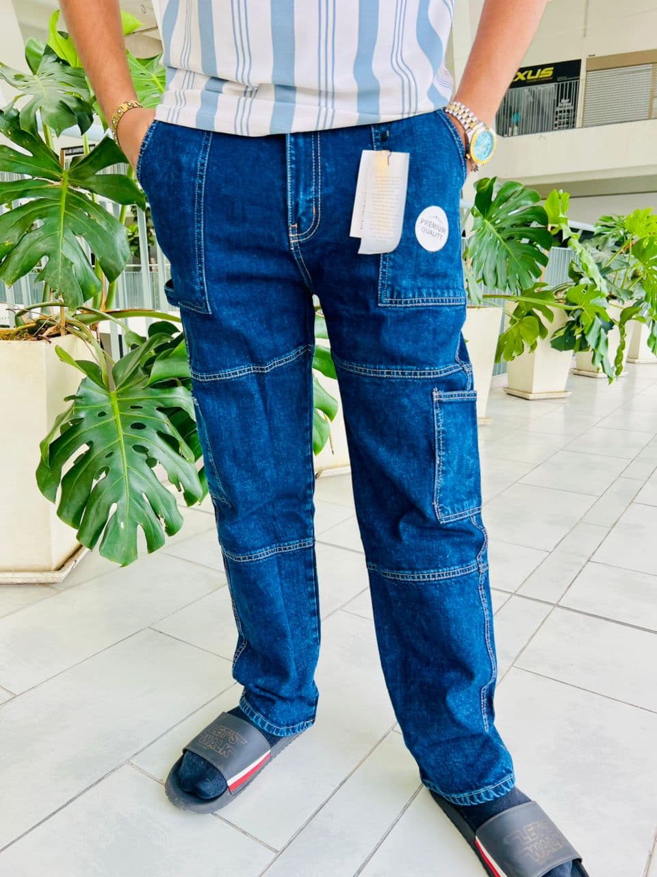 Men's Dark Blue Cargo Denim
