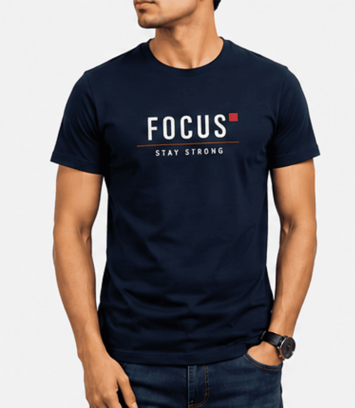 Navy Blue "FOCUS" Graphic T-Shirt
