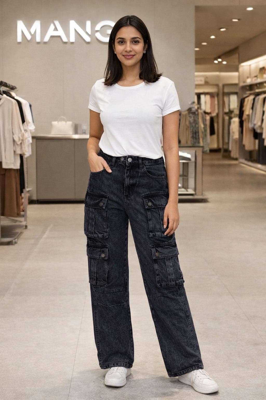 Ladies Dark Indigo Multi-Cargo