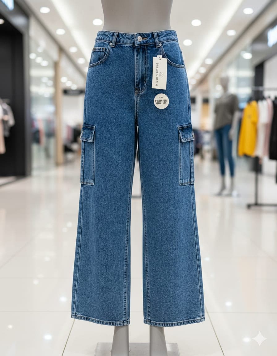Ladies Classic Blue Cargo Jeans