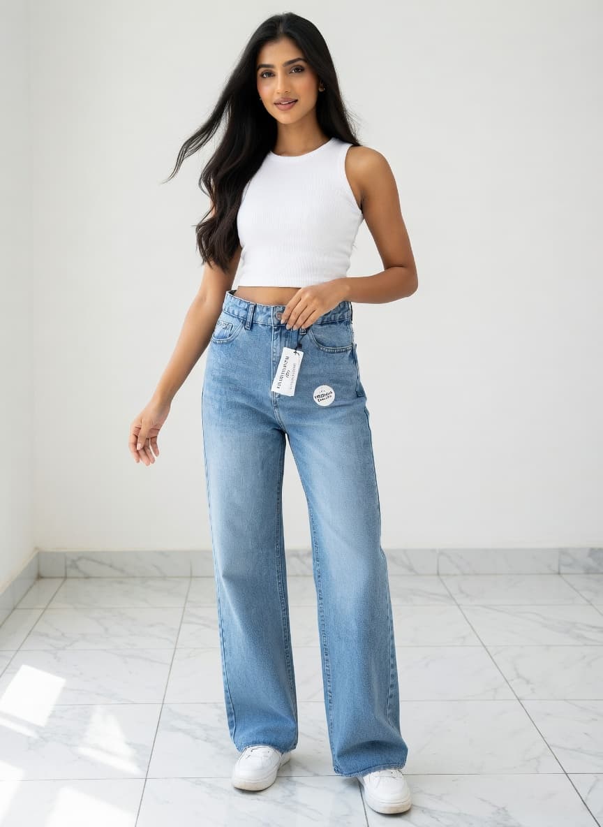 Ladies Light Wash Wide-Leg Jeans